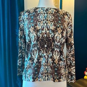 Garnett Hill animal print fine gauge knit cardigan